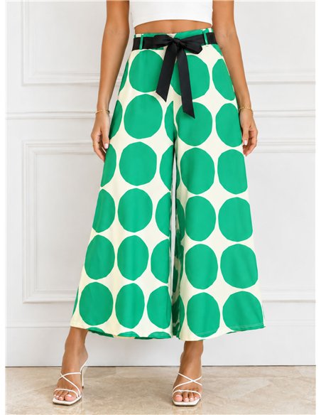 Pantalón lycra palazzo maxi lunares con lazo