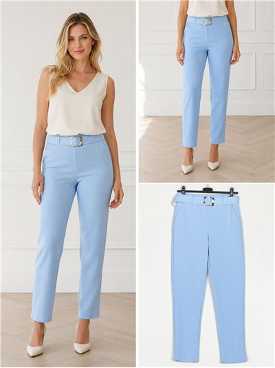 Pantalón liso cinturón de hebilla 2