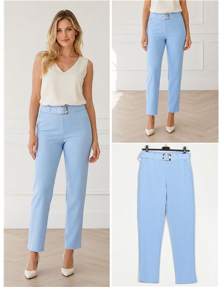Pantalón liso cinturón de hebilla