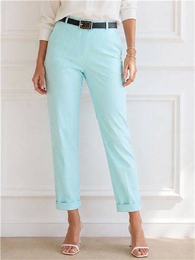 Pantalón cropped rayas finas cinturón