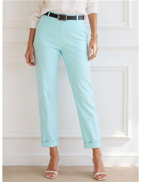 Pantalón cropped rayas finas cinturón