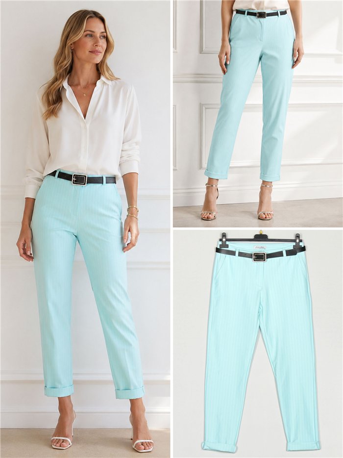 Pantalón cropped rayas finas cinturón