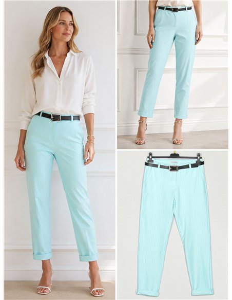 Pantalón cropped rayas finas cinturón
