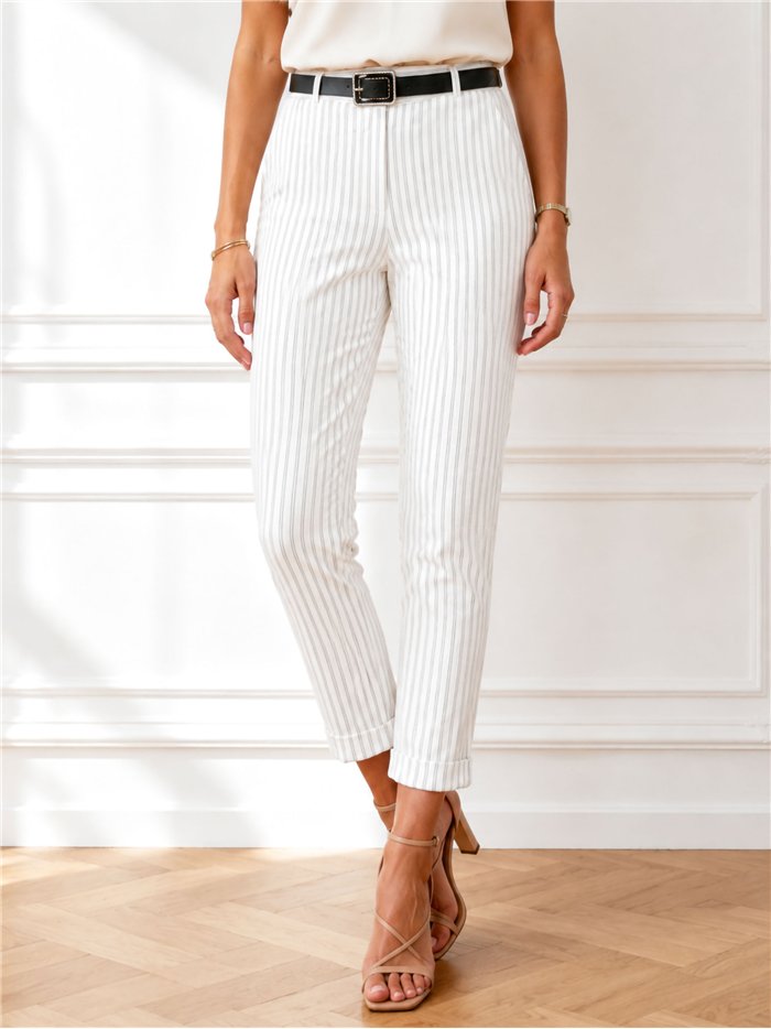 Pantalón cropped rayas finas cinturón
