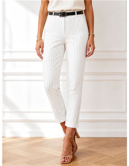 Pantalón cropped rayas finas cinturón