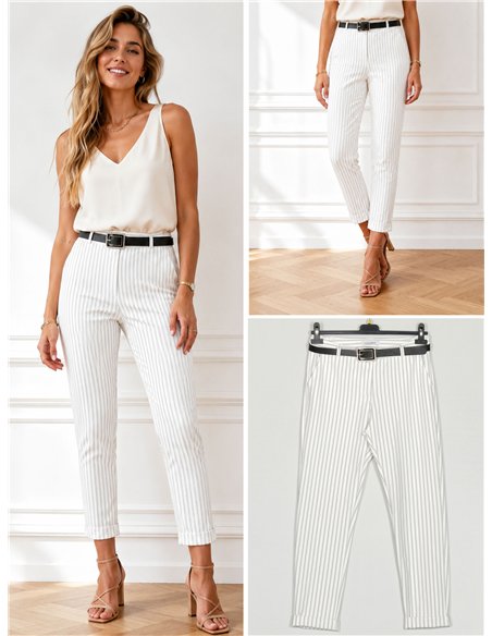 Pantalón cropped rayas finas cinturón