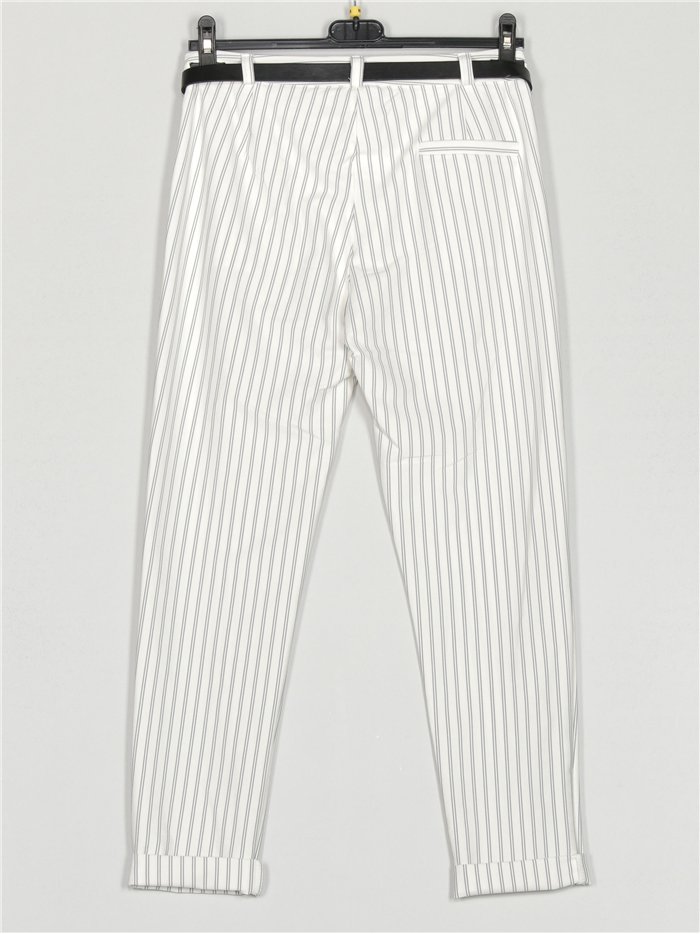 Pantalón cropped rayas finas cinturón