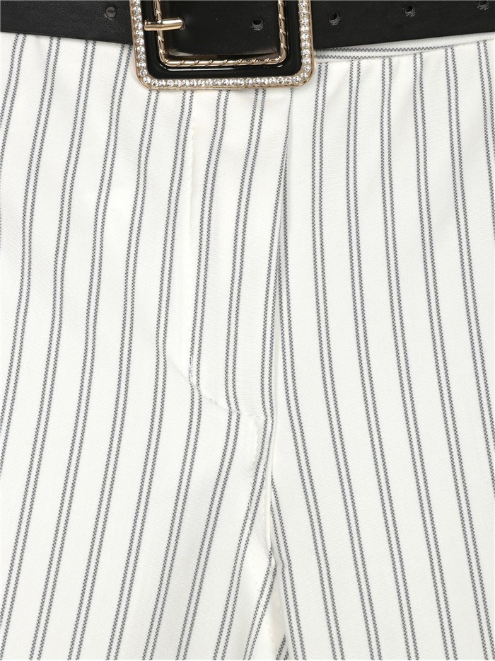 Pantalón cropped rayas finas cinturón
