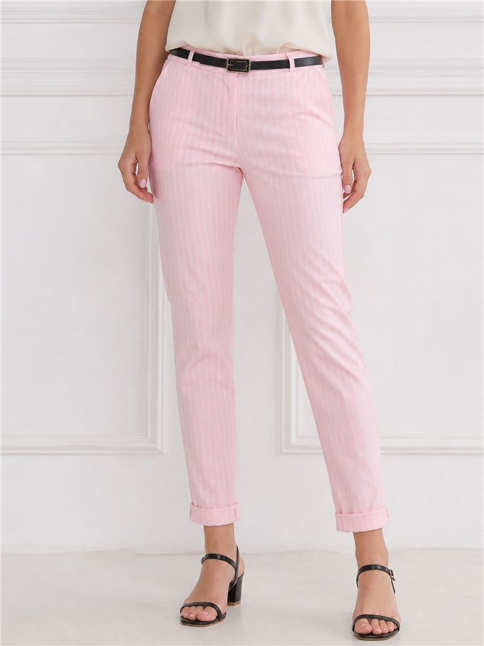 Pantalón cropped rayas finas cinturón