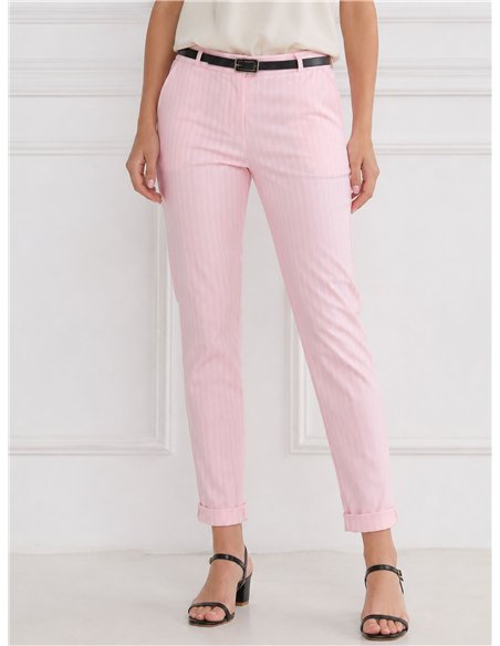Pantalón cropped rayas finas cinturón
