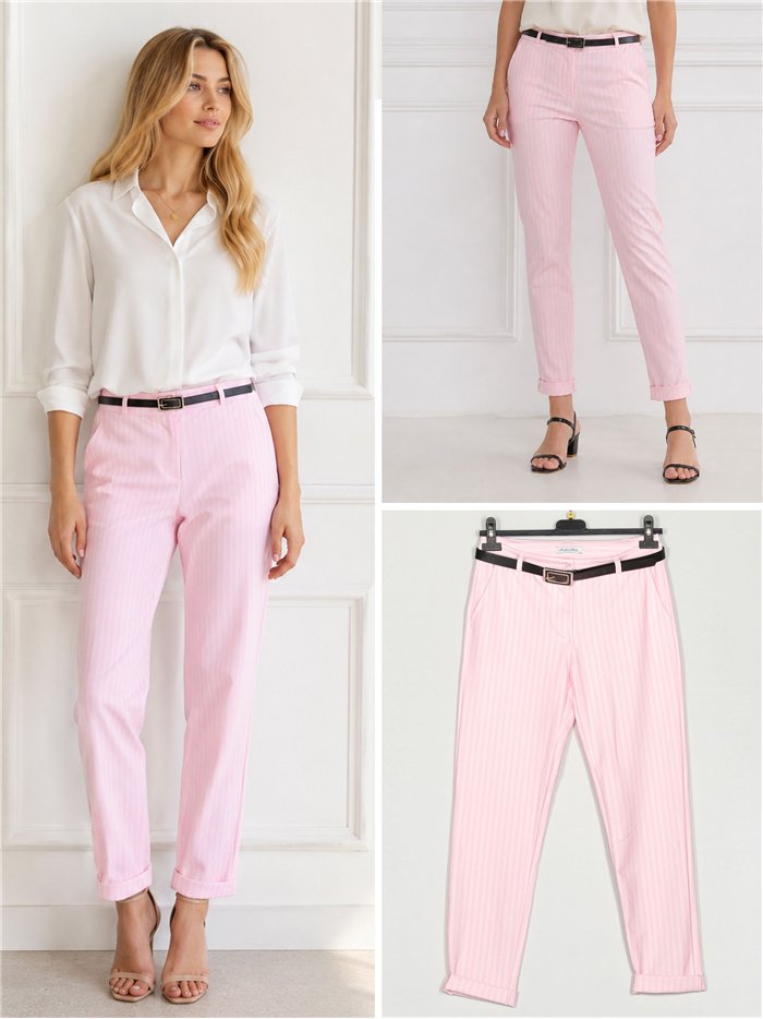Pantalón cropped rayas finas cinturón