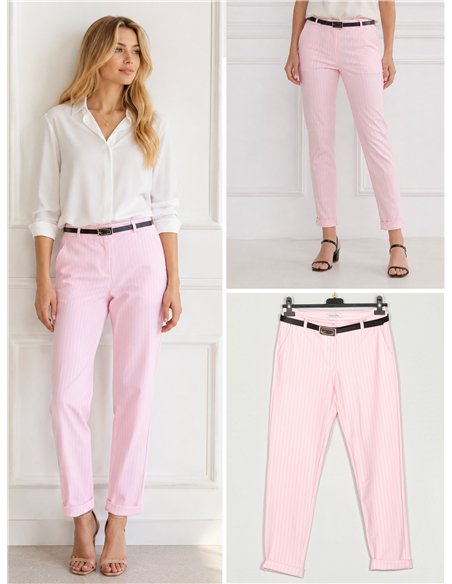 Pantalón cropped rayas finas cinturón