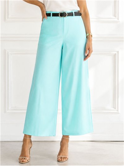 Pantalón wide-leg rayas finas con cinturón