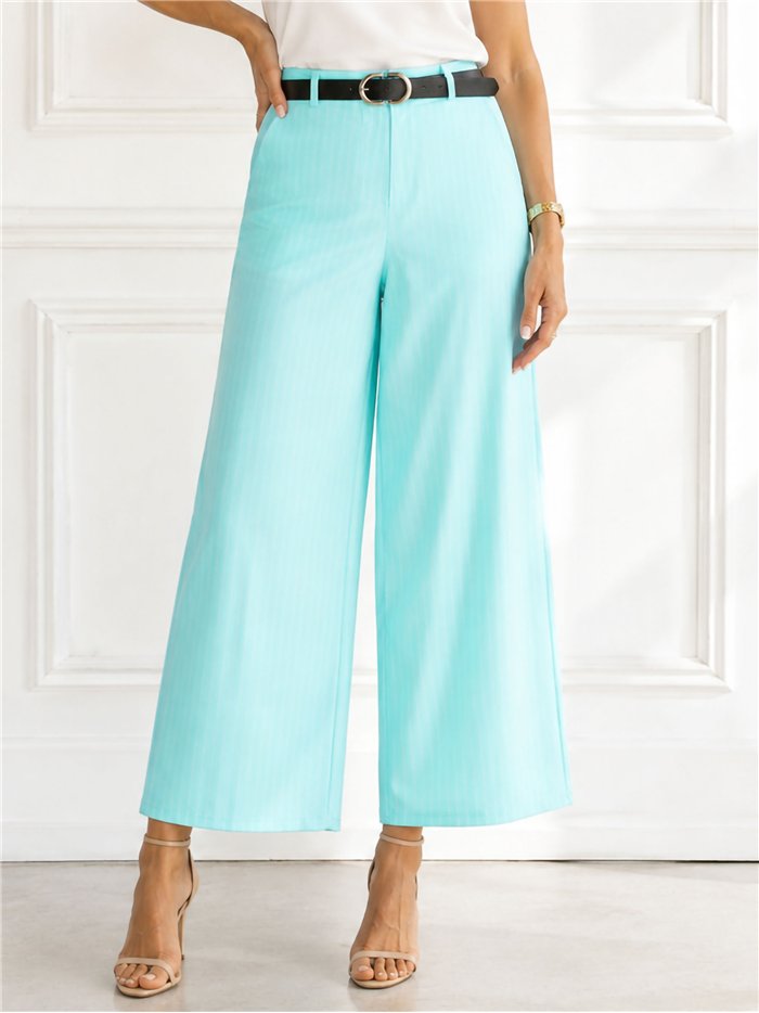 Pantalón wide-leg rayas finas con cinturón