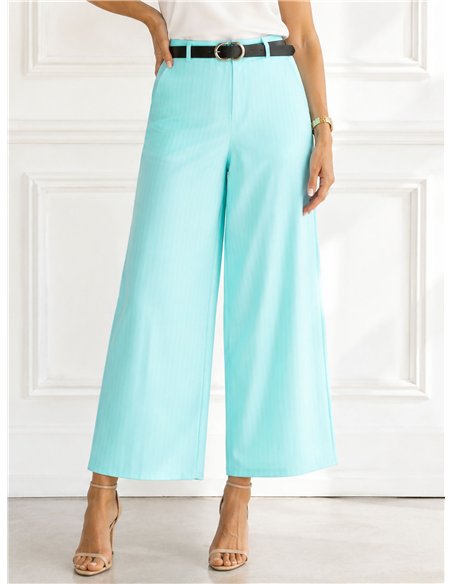 Pantalón wide-leg rayas finas con cinturón