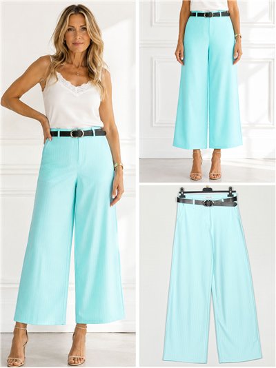Pantalón wide-leg rayas finas con cinturón 2