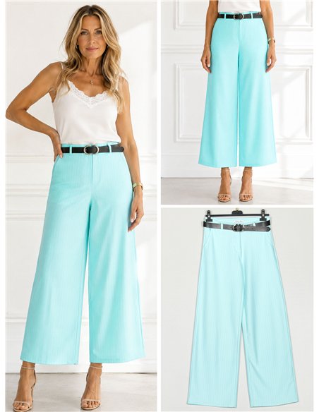 Pantalón wide-leg rayas finas con cinturón