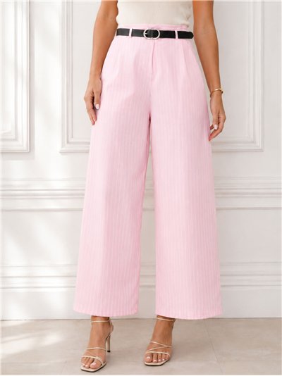 Pantalón wide-leg rayas finas con cinturón