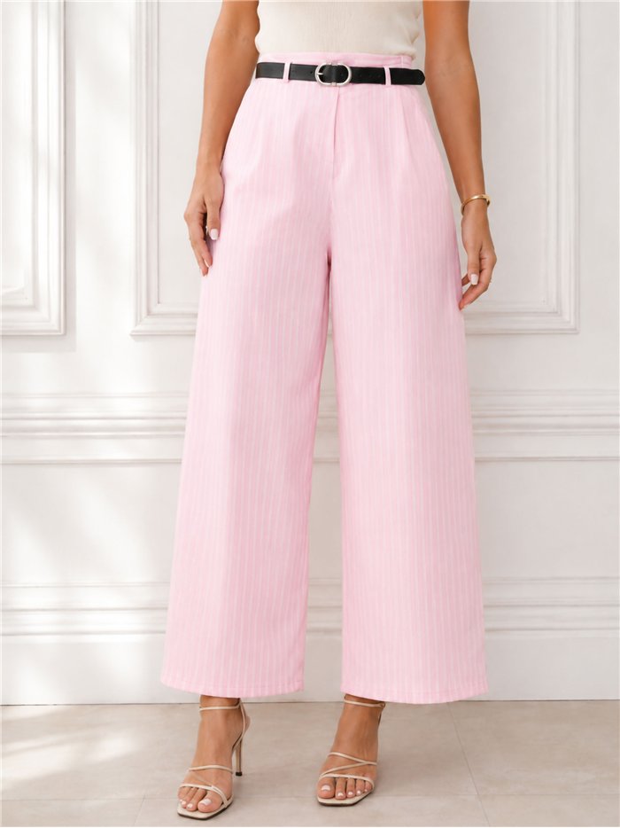 Pantalón wide-leg rayas finas con cinturón