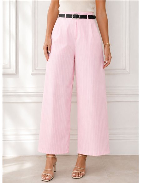 Pantalón wide-leg rayas finas con cinturón