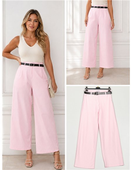 Pantalón wide-leg rayas finas con cinturón