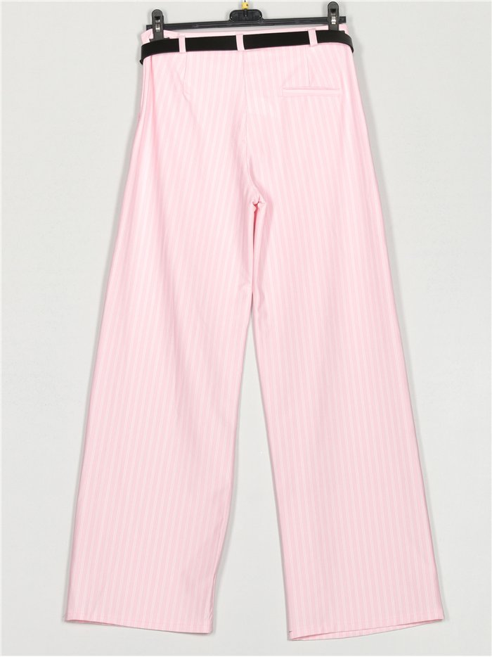 Pantalón wide-leg rayas finas con cinturón