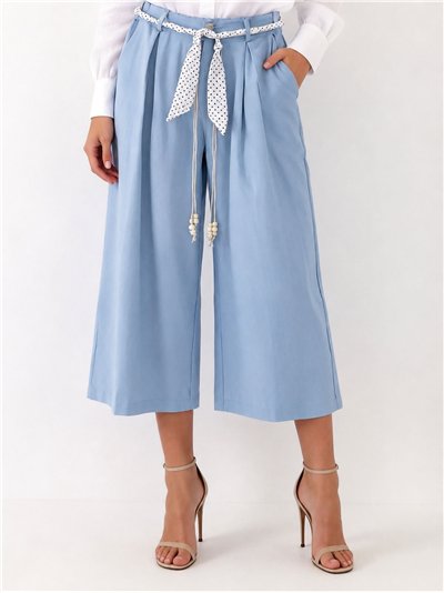 Pantalón culotte con cinturón de lunares