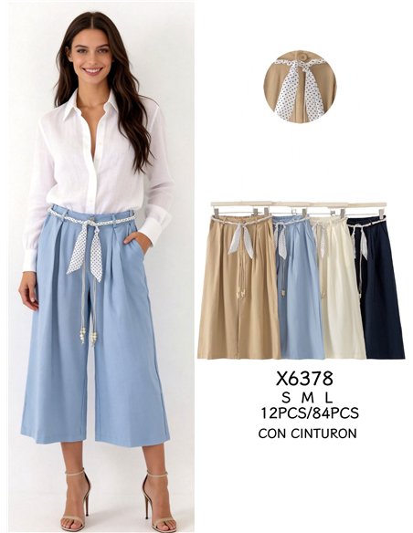 Pantalón culotte con cinturón de lunares