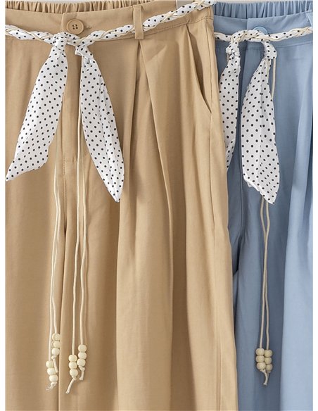 Pantalón culotte con cinturón de lunares