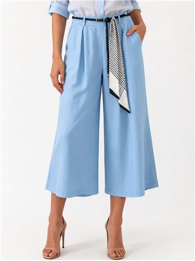 Pantalón culotte con cinturón pañuelo rayas