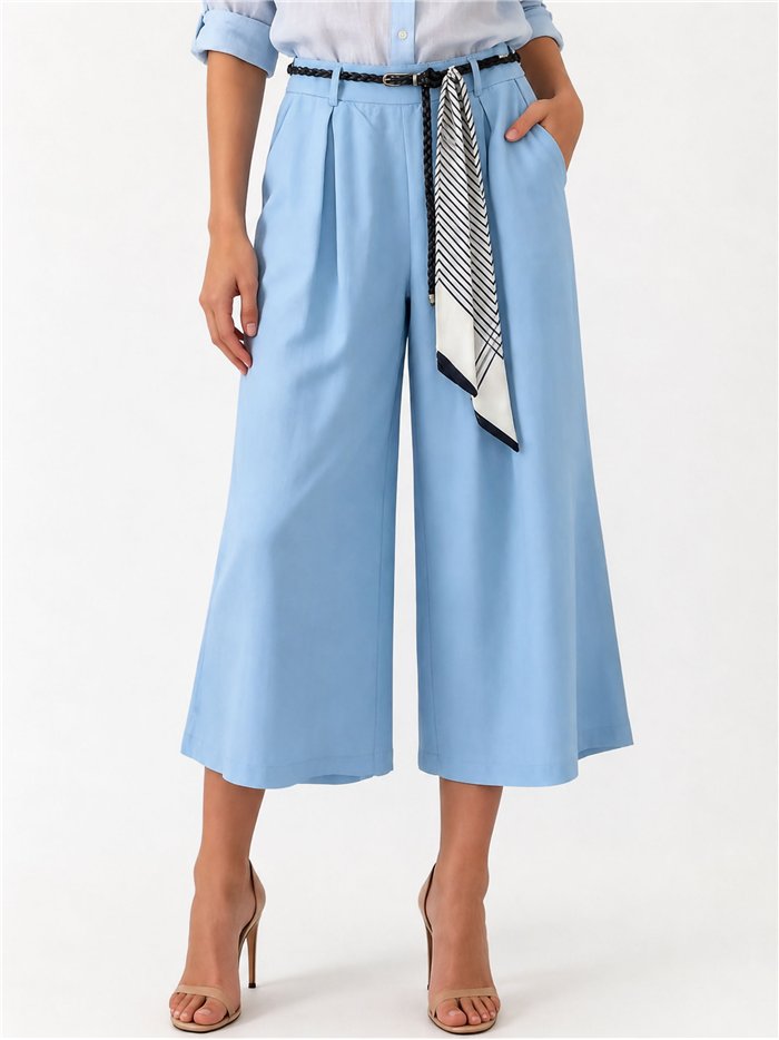 Pantalón culotte con cinturón pañuelo rayas
