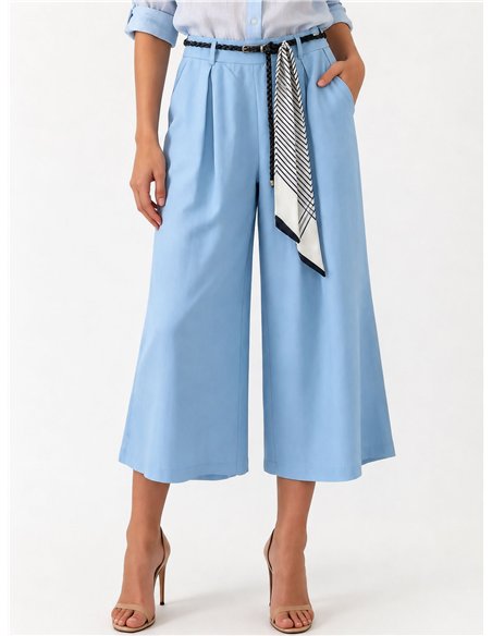 Pantalón culotte con cinturón pañuelo rayas