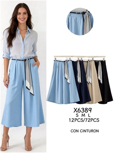 Pantalón culotte con cinturón pañuelo rayas 2