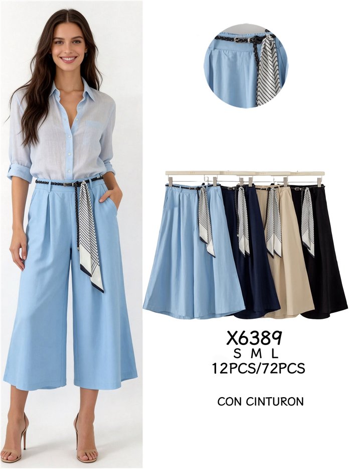 Pantalón culotte con cinturón pañuelo rayas