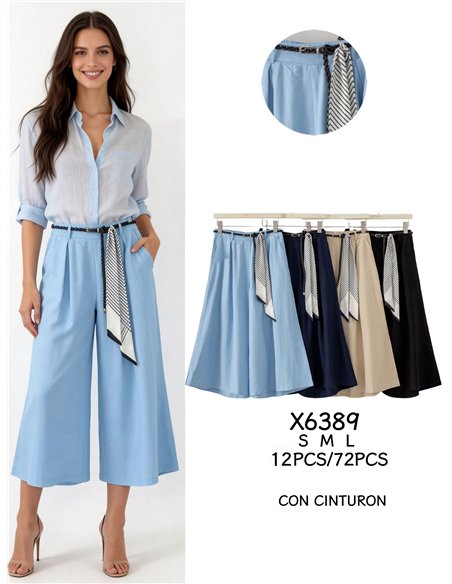 Pantalón culotte con cinturón pañuelo rayas