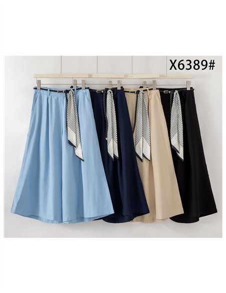 Pantalón culotte con cinturón pañuelo rayas