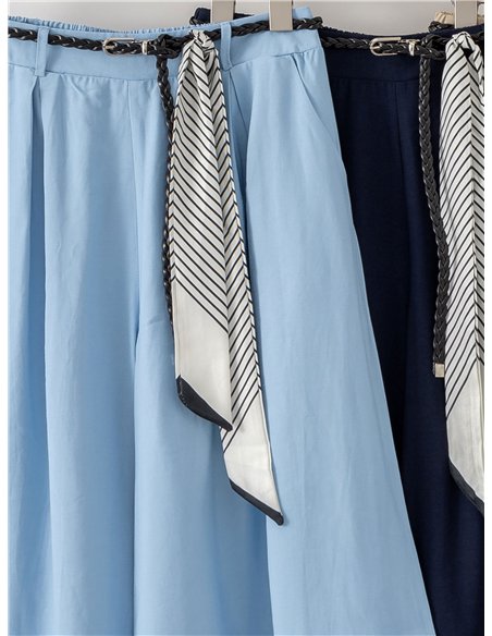Pantalón culotte con cinturón pañuelo rayas