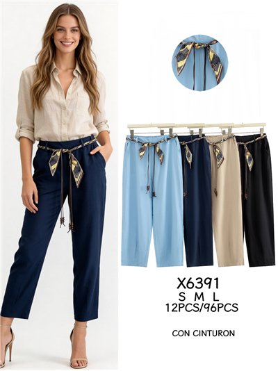 Pantalón liso con cinturón pañuelo 2