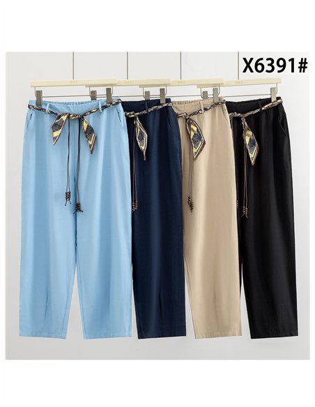 Pantalón liso con cinturón pañuelo