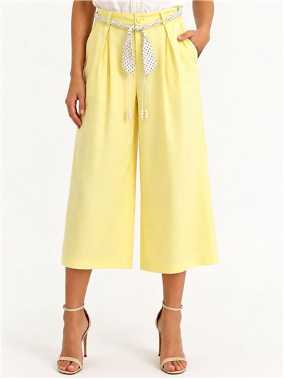 Pantalón culotte con cinturón contraste