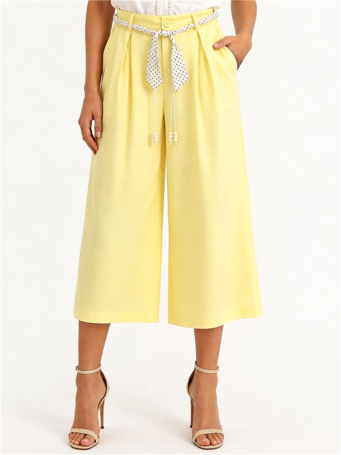 Pantalón culotte con cinturón contraste