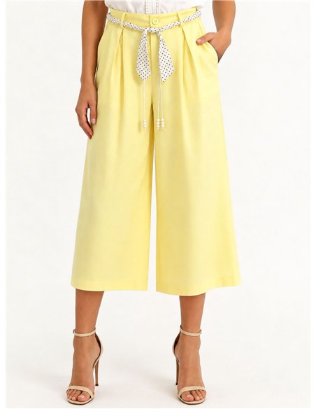 Pantalón culotte con cinturón contraste