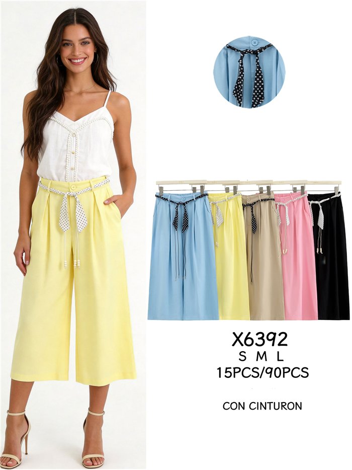 Pantalón culotte con cinturón contraste