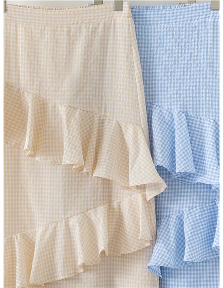 Falda midi de cuadros vichy con volantes
