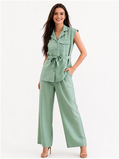 Conjunto camisa sin manga y pantalón palazzo
