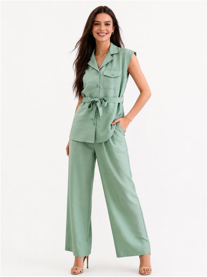 Conjunto camisa sin manga y pantalón palazzo
