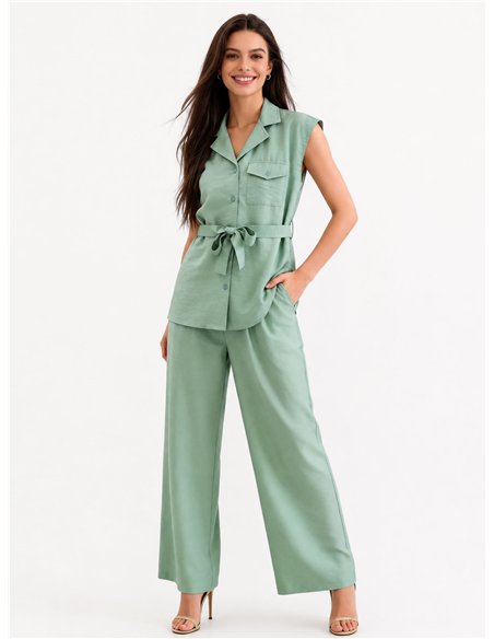 Conjunto camisa sin manga y pantalón palazzo