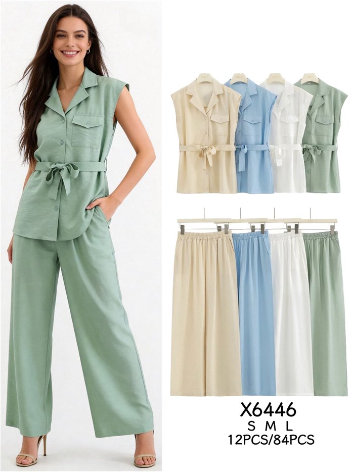 Conjunto camisa sin manga y pantalón palazzo
