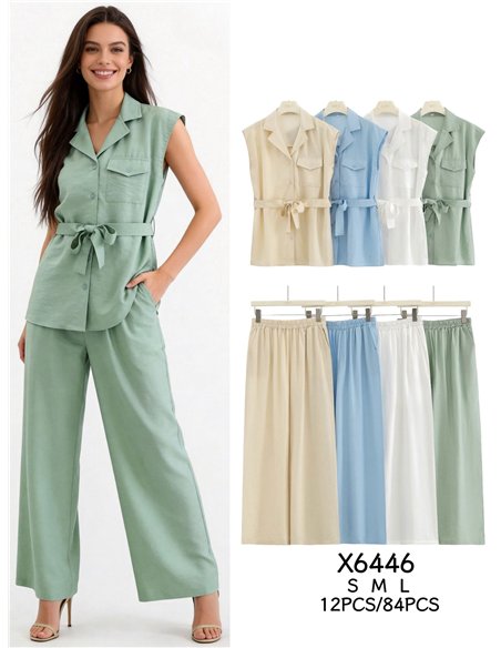 Conjunto camisa sin manga y pantalón palazzo