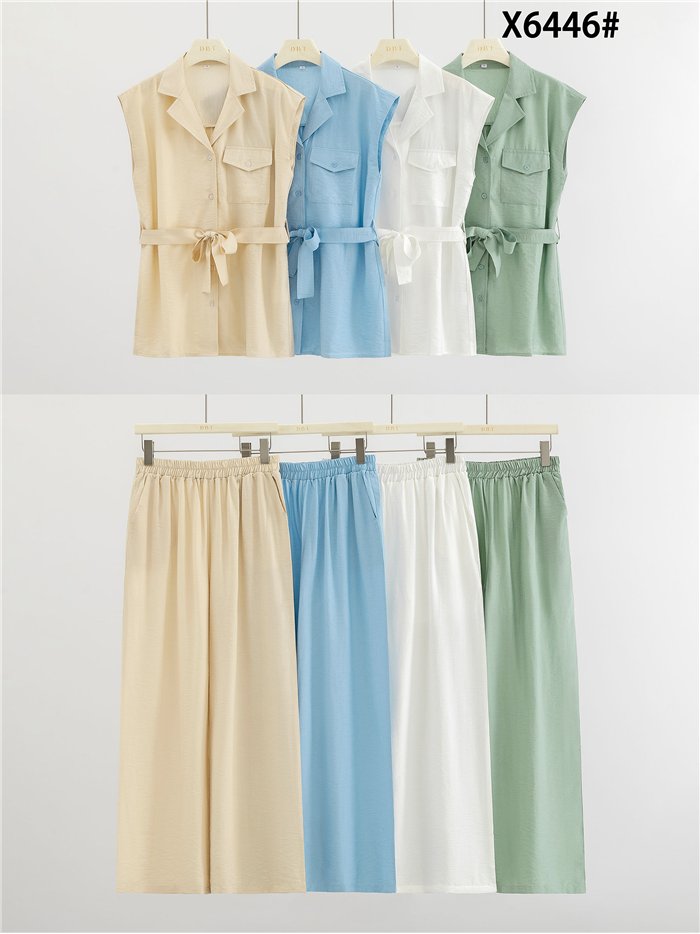 Conjunto camisa sin manga y pantalón palazzo